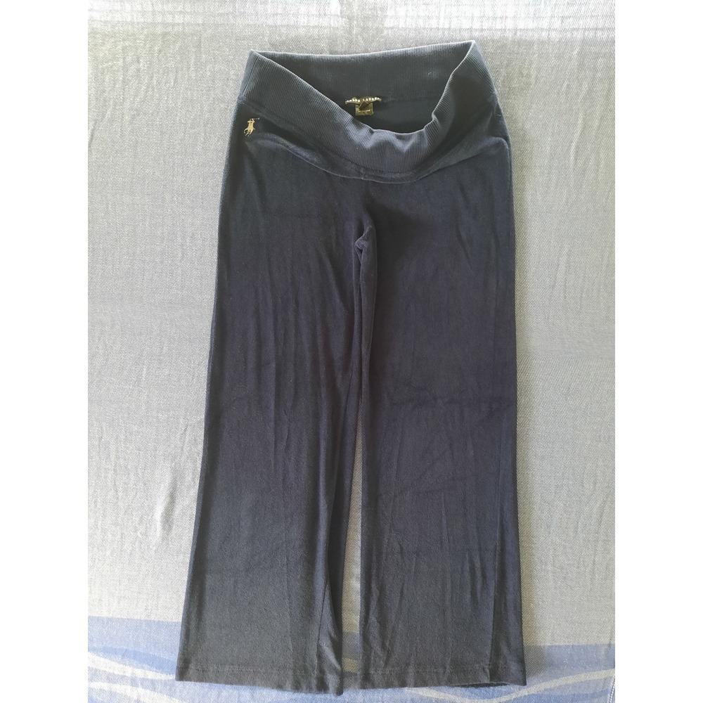 Ralph Lauren Womens Navy Blue Velour Lounge Pants Logo Medium white Pony